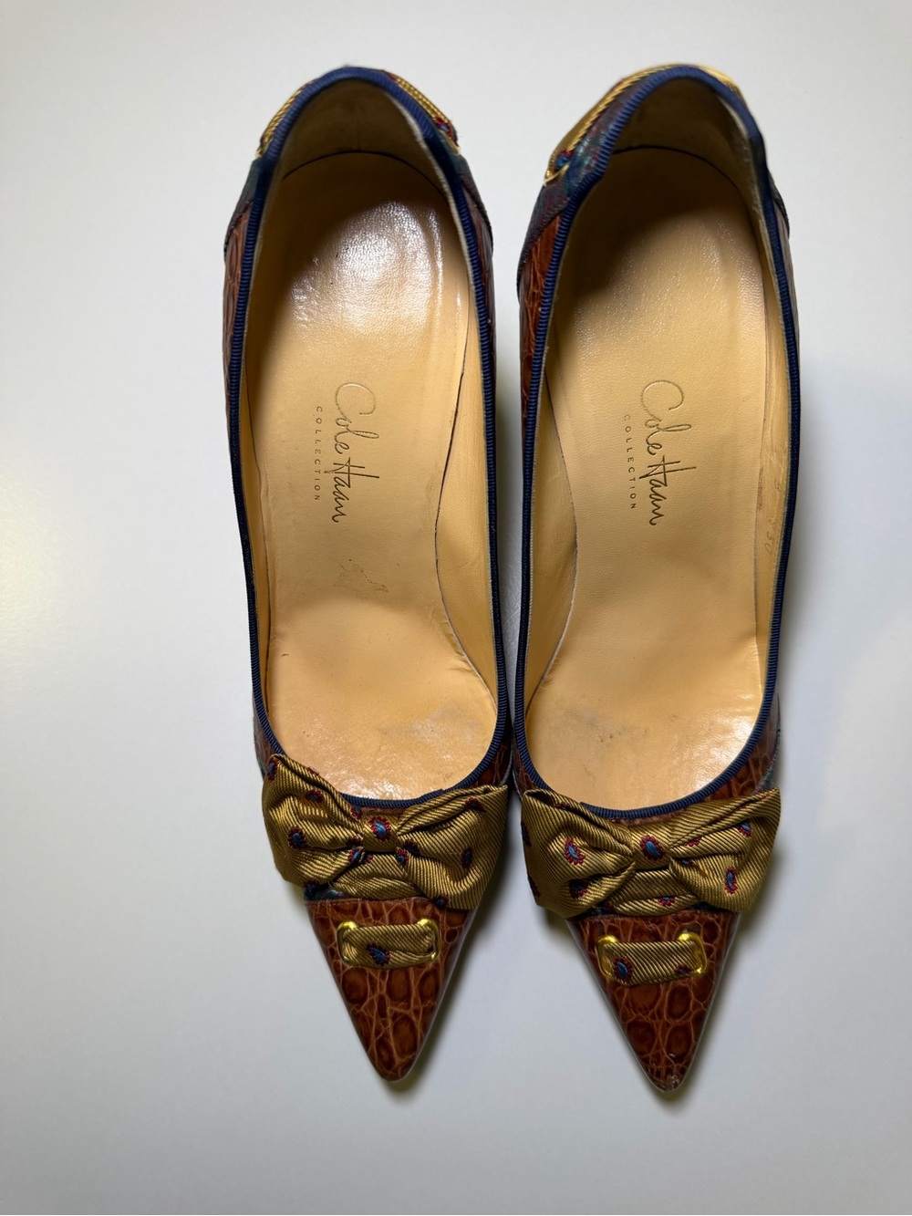 Cole Haan Collection ANGELIA Croc Print Leather Bow High Pumps